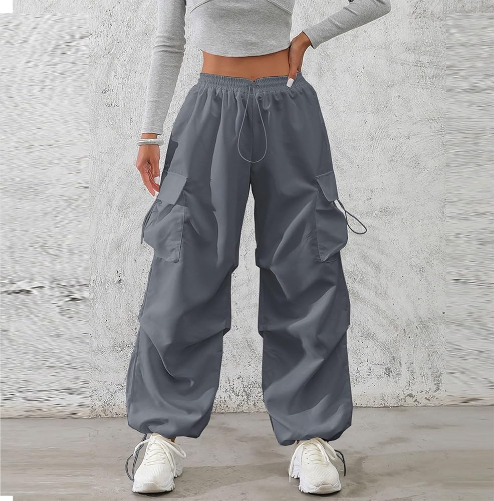 Amazon.com: Parachute Pants Woman Drawstring Elastic High Waisted